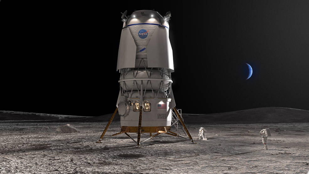 Blue Origin artist concept of the Blue Moon human landing system on the Moon